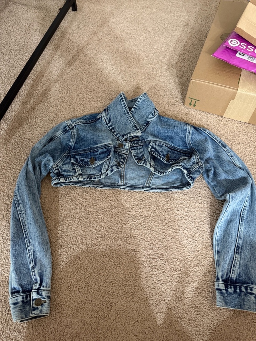 Fashion Nova Light Blue Washed Cropped Denim Bolero Jacket